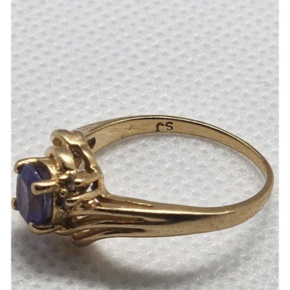 14K YELLOW GOLD RING TANZANITE & DIAMONDS SIZE 6 - Picture 9 of 9